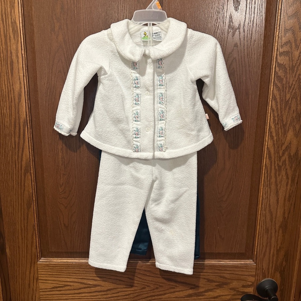Vintage Sesame‎ Street Baby White Terry Cloth Embroidered Jacket Pants Set 24M